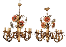 Load image into Gallery viewer, PAIR Large Chandelier Ceiling 70's Sunflower Hollywood Regency Mid Century KOGL