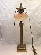 Load image into Gallery viewer, XL BACCARAT Pink Bamboo & HINKS Corinthian Bronze Mount Kerosene Oil Lamp 19TH