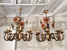 Load image into Gallery viewer, PAIR Large Chandelier Ceiling 70's Sunflower Hollywood Regency Mid Century KOGL