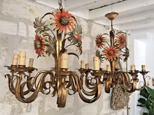 Load image into Gallery viewer, PAIR Large Chandelier Ceiling 70's Sunflower Hollywood Regency Mid Century KOGL