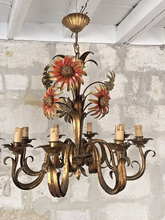 Load image into Gallery viewer, PAIR Large Chandelier Ceiling 70's Sunflower Hollywood Regency Mid Century KOGL