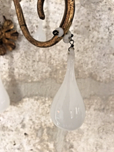 Load image into Gallery viewer, MURANO Antique PAIR Wall Light White Opaline Drops Cup Bead 1930 Chandelier RARE
