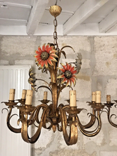 Load image into Gallery viewer, PAIR Large Chandelier Ceiling 70's Sunflower Hollywood Regency Mid Century KOGL