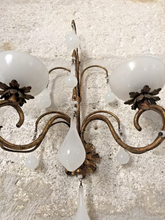 Load image into Gallery viewer, MURANO Antique PAIR Wall Light White Opaline Drops Cup Bead 1930 Chandelier RARE
