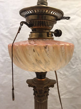 Load image into Gallery viewer, XL BACCARAT Pink Bamboo & HINKS Corinthian Bronze Mount Kerosene Oil Lamp 19TH
