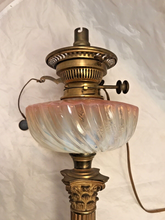 Load image into Gallery viewer, XL BACCARAT Pink Bamboo & HINKS Corinthian Bronze Mount Kerosene Oil Lamp 19TH