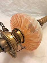 Load image into Gallery viewer, XL BACCARAT Pink Bamboo & HINKS Corinthian Bronze Mount Kerosene Oil Lamp 19TH