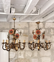Load image into Gallery viewer, PAIR Large Chandelier Ceiling 70's Sunflower Hollywood Regency Mid Century KOGL