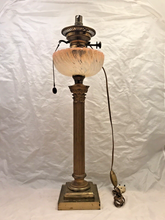 Load image into Gallery viewer, XL BACCARAT Pink Bamboo & HINKS Corinthian Bronze Mount Kerosene Oil Lamp 19TH