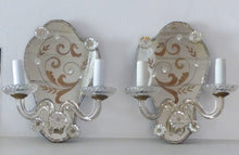 Load image into Gallery viewer, Gorgeous Antique Pair Sconce Wall Light Mirror 1880 Crystal cups Venetian Murano
