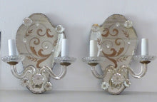 Load image into Gallery viewer, Gorgeous Antique Pair Sconce Wall Light Mirror 1880 Crystal cups Venetian Murano