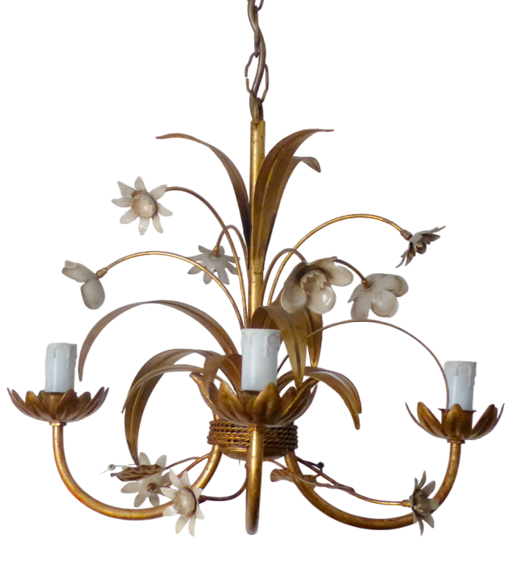 Nice Gilded Enameled Flower Chandelier Ceiling 70' Regency Mid Century HANS KOGL