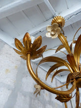 Load image into Gallery viewer, Nice Gilded Enameled Flower Chandelier Ceiling 70&#39; Regency Mid Century HANS KOGL
