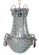 Load image into Gallery viewer, Antique Chandelier Rock Crystal Beads Purple Drops 1930 MURANO Rare