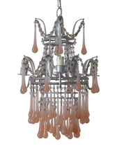 Load image into Gallery viewer, Antique Chandelier Peachy PINK Opaline Drops Beads 1920 MURANO RARE 3 lights