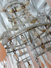 Load image into Gallery viewer, Antique Chandelier Peachy PINK Opaline Drops Beads 1920 MURANO RARE 3 lights