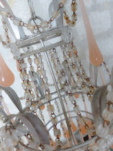 Load image into Gallery viewer, Antique Chandelier Peachy PINK Opaline Drops Beads 1920 MURANO RARE 3 lights