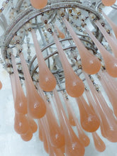 Load image into Gallery viewer, Antique Chandelier Peachy PINK Opaline Drops Beads 1920 MURANO RARE 3 lights
