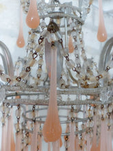 Load image into Gallery viewer, Antique Chandelier Peachy PINK Opaline Drops Beads 1920 MURANO RARE 3 lights