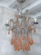 Load image into Gallery viewer, Antique Chandelier Peachy PINK Opaline Drops Beads 1920 MURANO RARE 3 lights