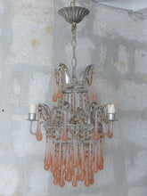 Load image into Gallery viewer, Antique Chandelier Peachy PINK Opaline Drops Beads 1920 MURANO RARE 3 lights