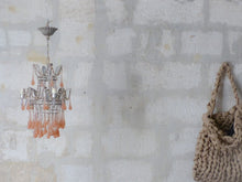 Load image into Gallery viewer, Antique Chandelier Peachy PINK Opaline Drops Beads 1920 MURANO RARE 3 lights