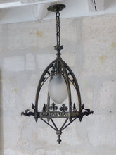 Load image into Gallery viewer, Gorgeous French Sanctuary Bronze Gothic Lantern Chandelier Ceiling Chimera 19TH
