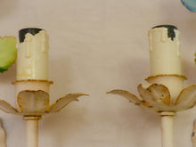 Load image into Gallery viewer, Charming Florentine PAIR Wall Light Enameled Metal Tole Flowers 1970 Italian
