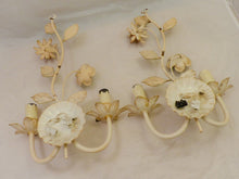 Load image into Gallery viewer, Charming Florentine PAIR Wall Light Enameled Metal Tole Flowers 1970 Italian
