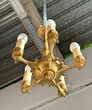 Load image into Gallery viewer, Delicate Little Antique French Ormolu Bronze Chandelier Ceiling Empire 19TH