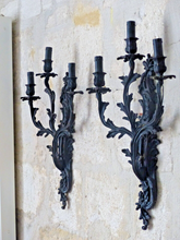 Load image into Gallery viewer, XL Large Antique PAIR French Black Bronze Rococo 1950 Wall Light Sconce Louis XV