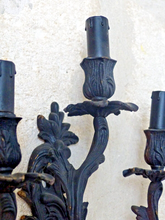 Load image into Gallery viewer, XL Large Antique PAIR French Black Bronze Rococo 1950 Wall Light Sconce Louis XV
