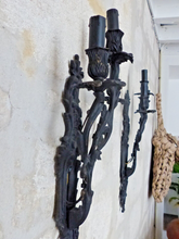 Load image into Gallery viewer, XL Large Antique PAIR French Black Bronze Rococo 1950 Wall Light Sconce Louis XV