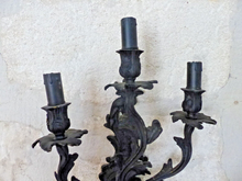 Load image into Gallery viewer, XL Large Antique PAIR French Black Bronze Rococo 1950 Wall Light Sconce Louis XV
