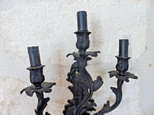 Load image into Gallery viewer, XL Large Antique PAIR French Black Bronze Rococo 1950 Wall Light Sconce Louis XV