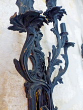 Load image into Gallery viewer, XL Large Antique PAIR French Black Bronze Rococo 1950 Wall Light Sconce Louis XV