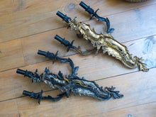 Load image into Gallery viewer, XL Large Antique PAIR French Black Bronze Rococo 1950 Wall Light Sconce Louis XV
