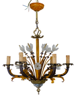 Load image into Gallery viewer, BANCI Gorgeous Mid-Century Painted Iron Bronze Glass Floral Foliage Chandelier