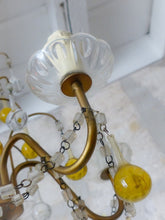 Load image into Gallery viewer, Vintage Chandelier Amber Glass Drops Prisms Beads 1940 Italian Ceiling 5 Lights