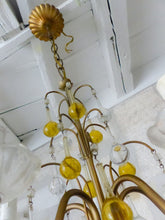 Load image into Gallery viewer, Vintage Chandelier Amber Glass Drops Prisms Beads 1940 Italian Ceiling 5 Lights