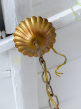 Load image into Gallery viewer, Vintage Chandelier Amber Glass Drops Prisms Beads 1940 Italian Ceiling 5 Lights