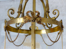 Load image into Gallery viewer, Gorgeous Larg Vintage Hall Lantern Chandelier Gilded Bronze Brass Ceiling Ribbon

