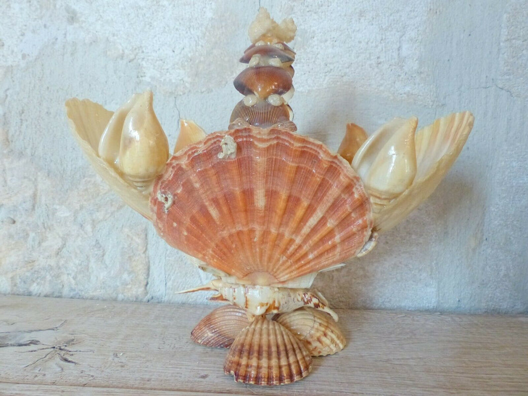 RARE Antique FRENCH c1900 SHELL ART Seashell Encrusted Basket