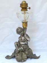 Load image into Gallery viewer, Superb Antique French Oil Lamp Figural Cherub Complete 19TH Silverplated
