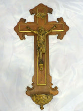 Load image into Gallery viewer, Late 19TH Antique French Religious Crucifix Cross Christ Marquetry wood Brass
