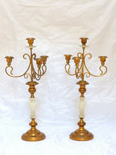 Load image into Gallery viewer, Gorgeous Vintage Pair French Antique Candlestick Brass Marble Candelabra 1900
