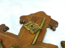 Load image into Gallery viewer, Late 19TH Antique French Religious Crucifix Cross Christ Marquetry wood Brass
