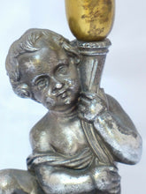 Load image into Gallery viewer, Superb Antique French Oil Lamp Figural Cherub Complete 19TH Silverplated
