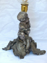 Load image into Gallery viewer, Superb Antique French Oil Lamp Figural Cherub Complete 19TH Silverplated
