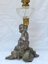 Load image into Gallery viewer, Superb Antique French Oil Lamp Figural Cherub Complete 19TH Silverplated
